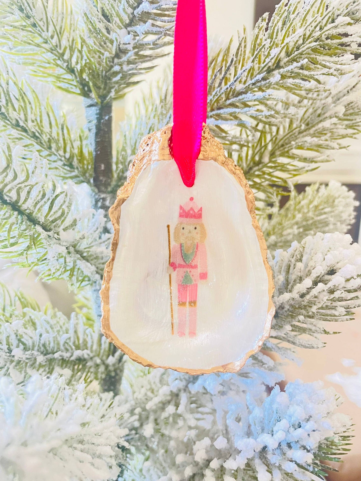 Decoupaged Nutcracker Oyster Shell Ornament