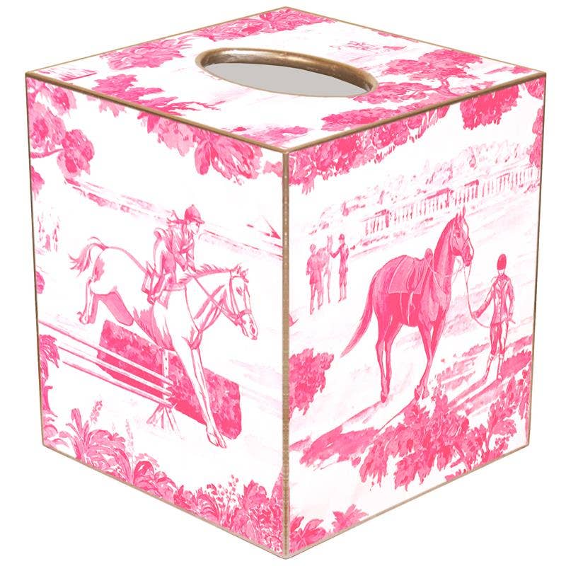 Equestrian Toile Pink Tissue Box Cover