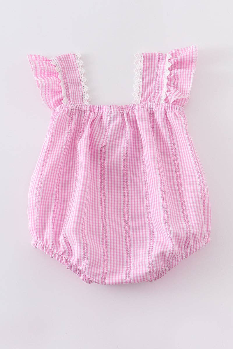 Pink floral ruffle baby romper