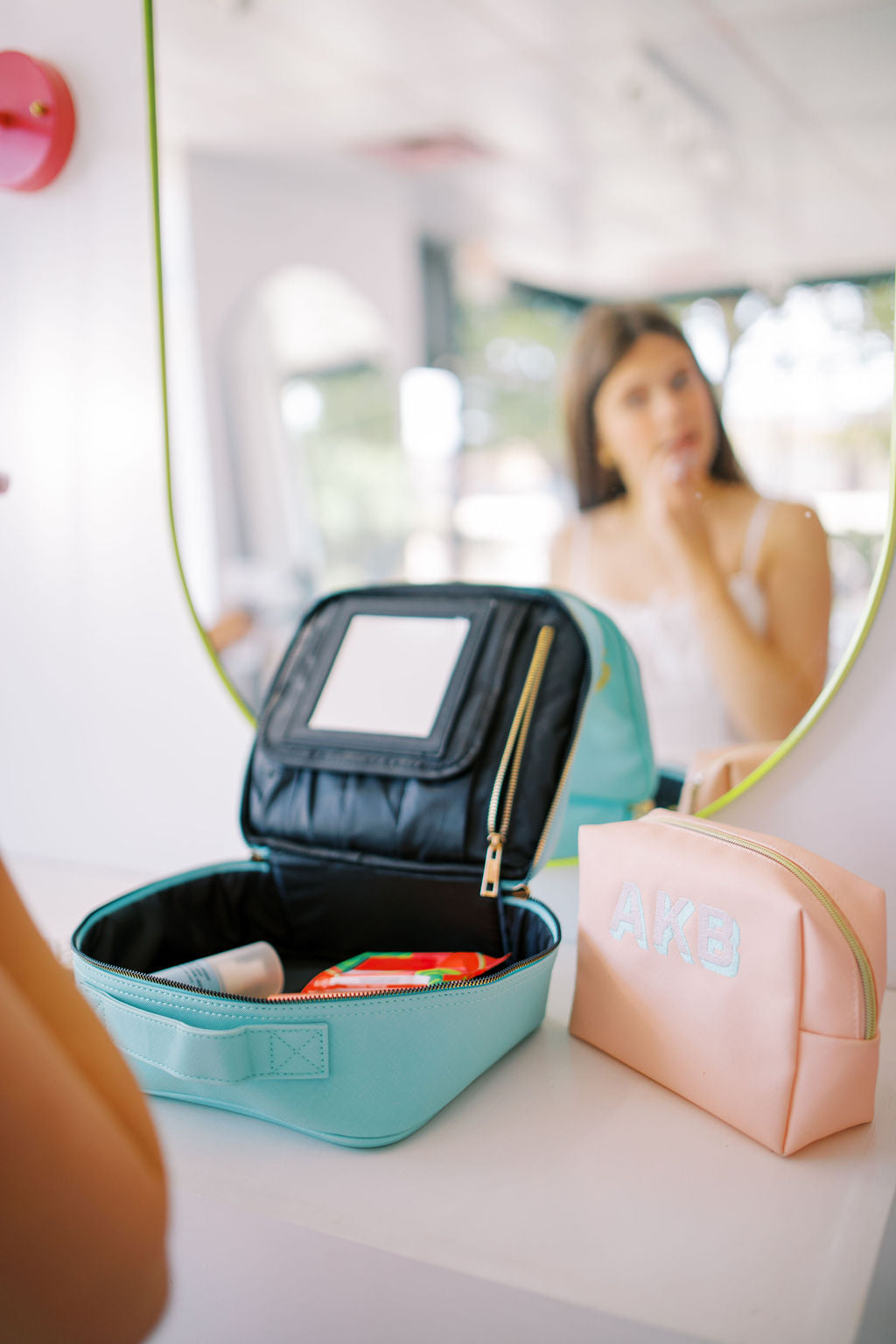 Turquoise Vegan Leather Makeup Travel Bag - The Christie