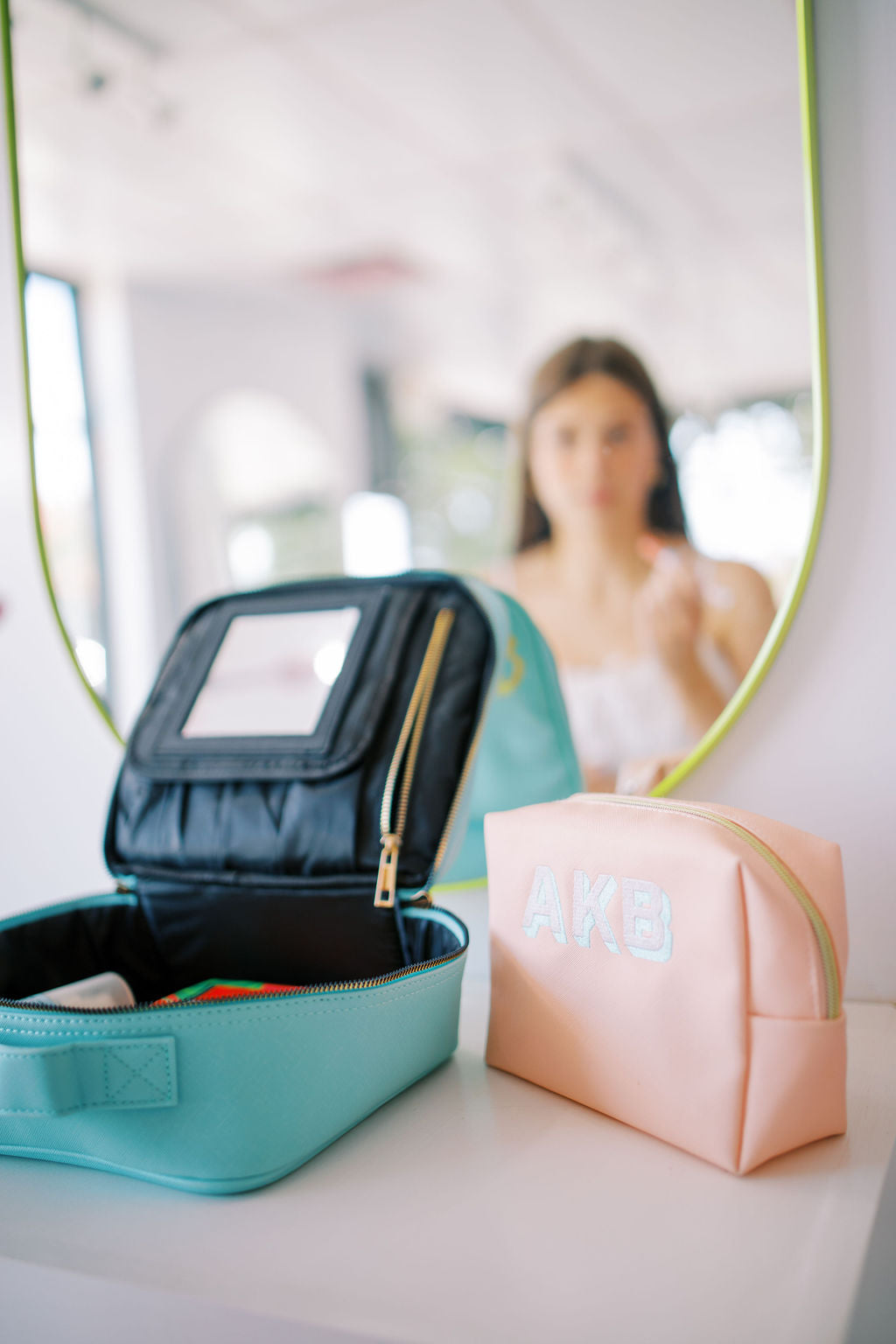Turquoise Vegan Leather Makeup Travel Bag - The Christie
