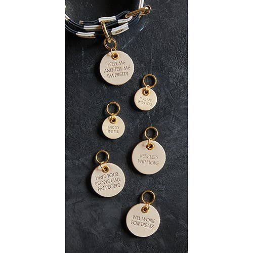 'Will Work for Treats' Leather Pet Tag