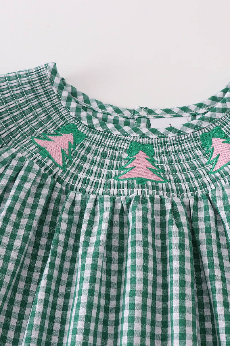 Green Plaid Christmas Tree Smocked Dress