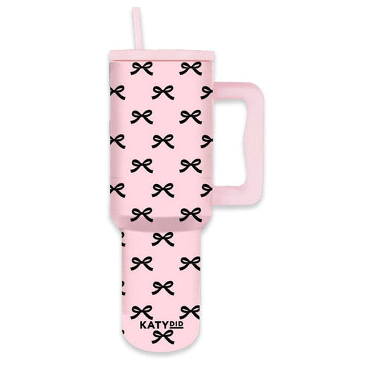 Black & Pink Mini Coquette Bows Mother’s Day 38 Oz Tumbler w/ Handle: Light Pink