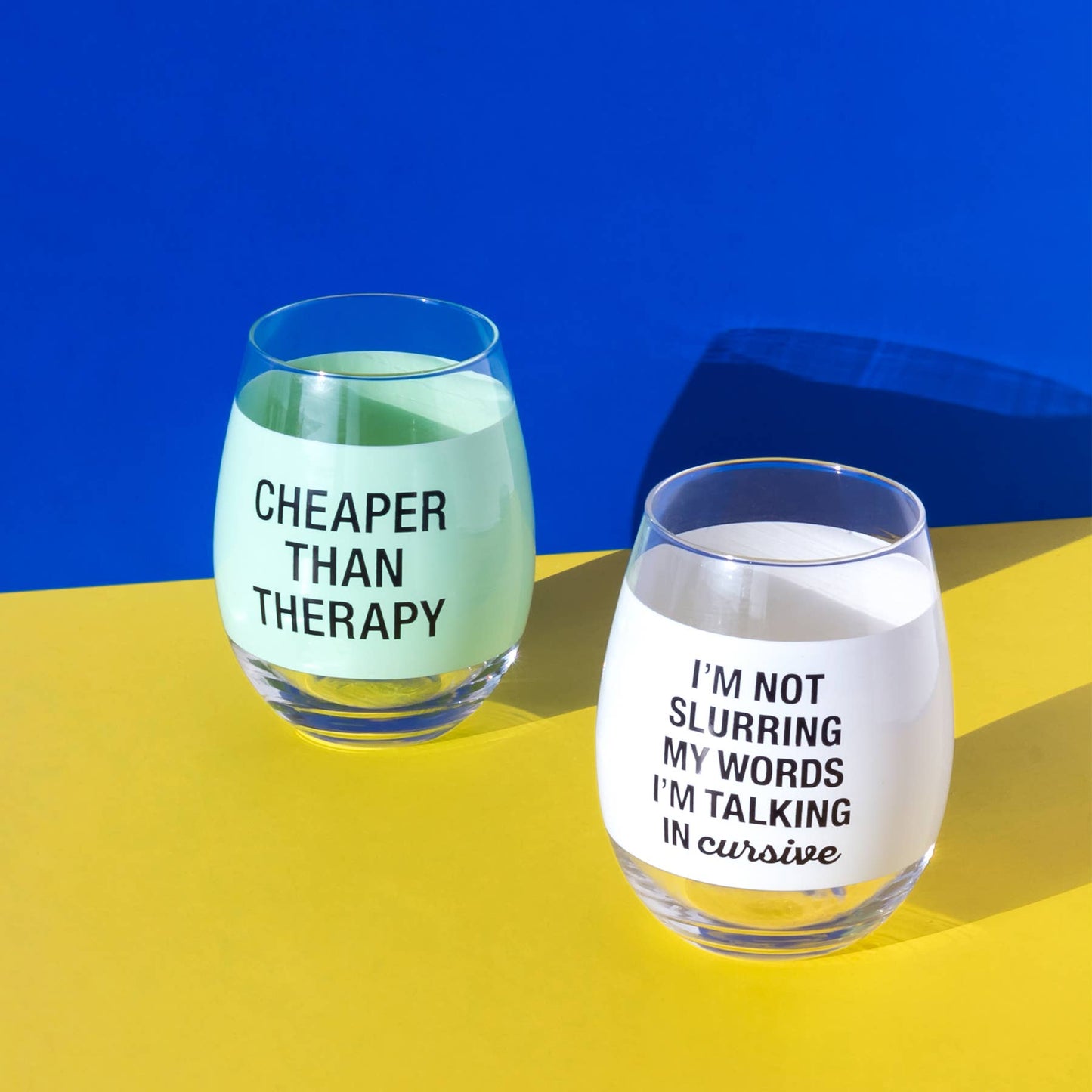 Talking in Cursive Stemless Wine Glass