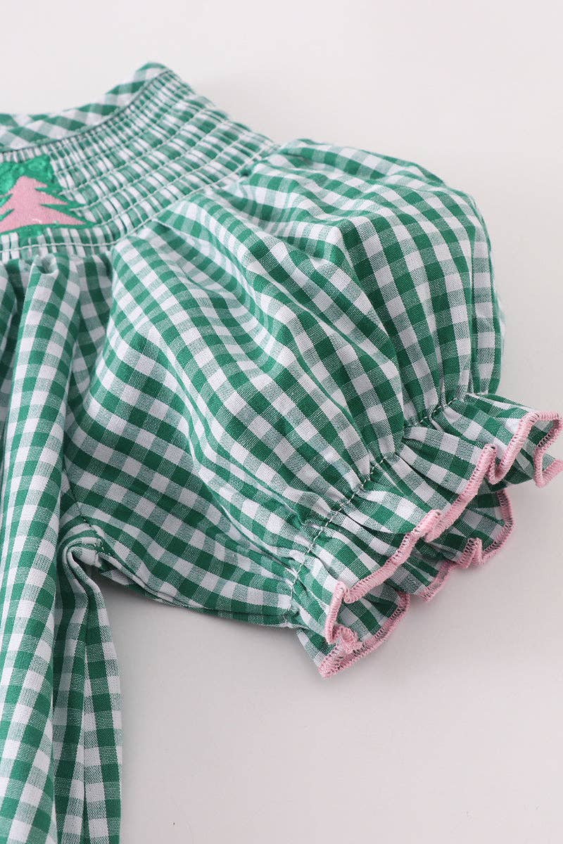 Green Plaid Christmas Tree Smocked Dress