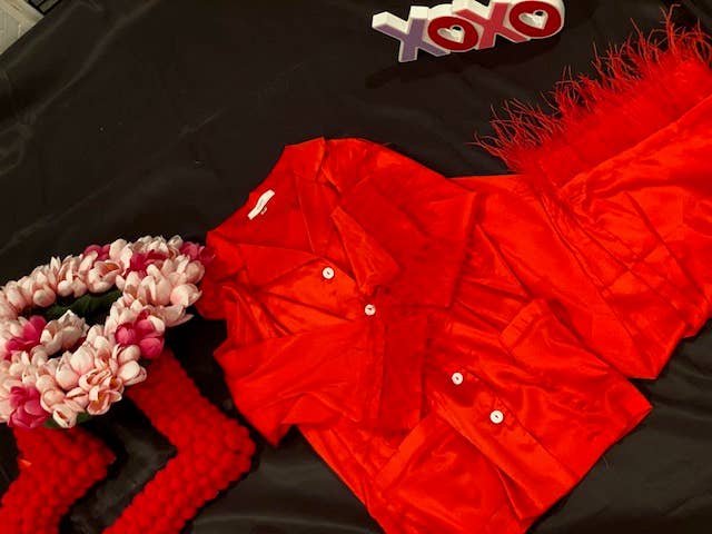 Satin Pajamas with Detachable Feathers