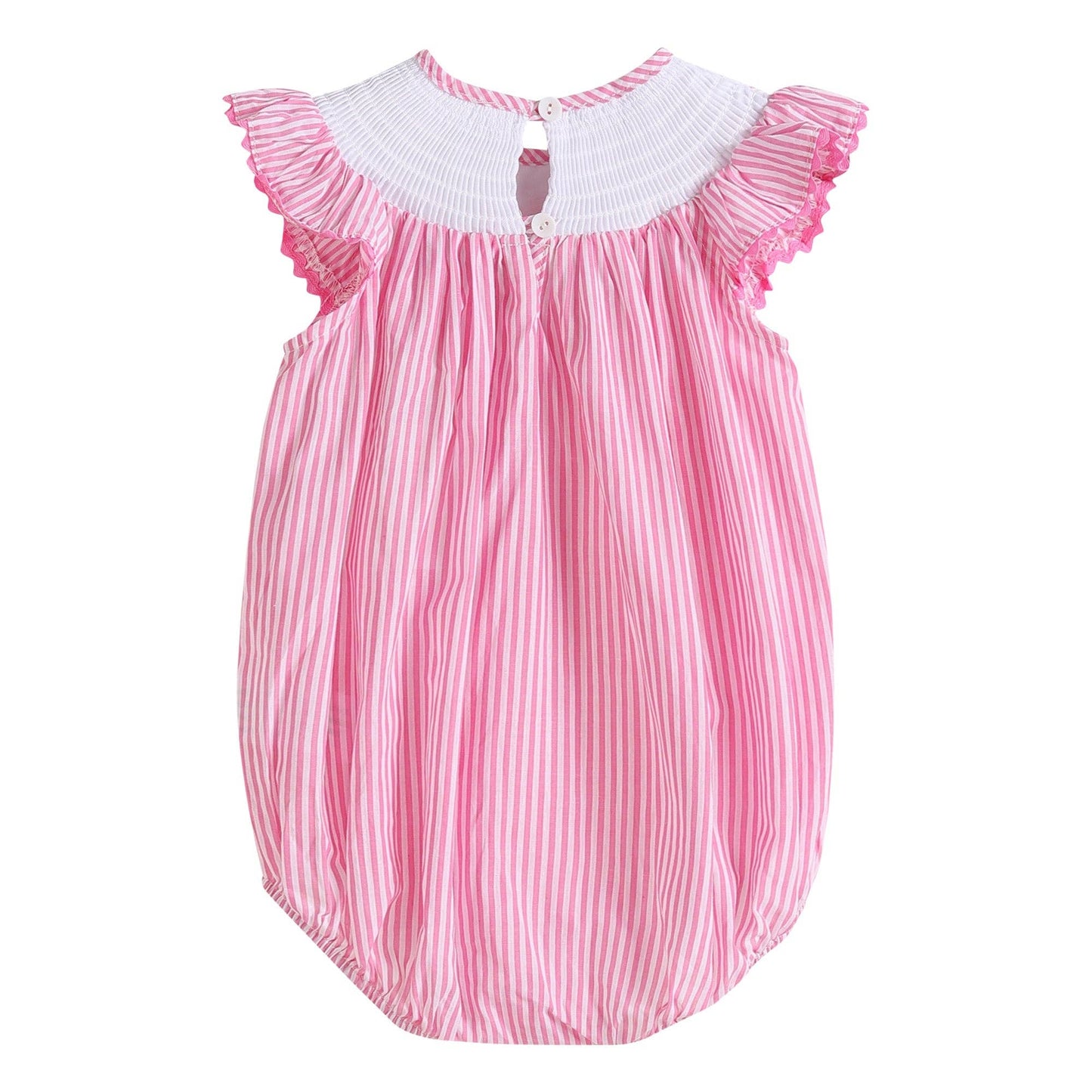 Pink Striped Flamingo Smocked Flutter Baby Romper