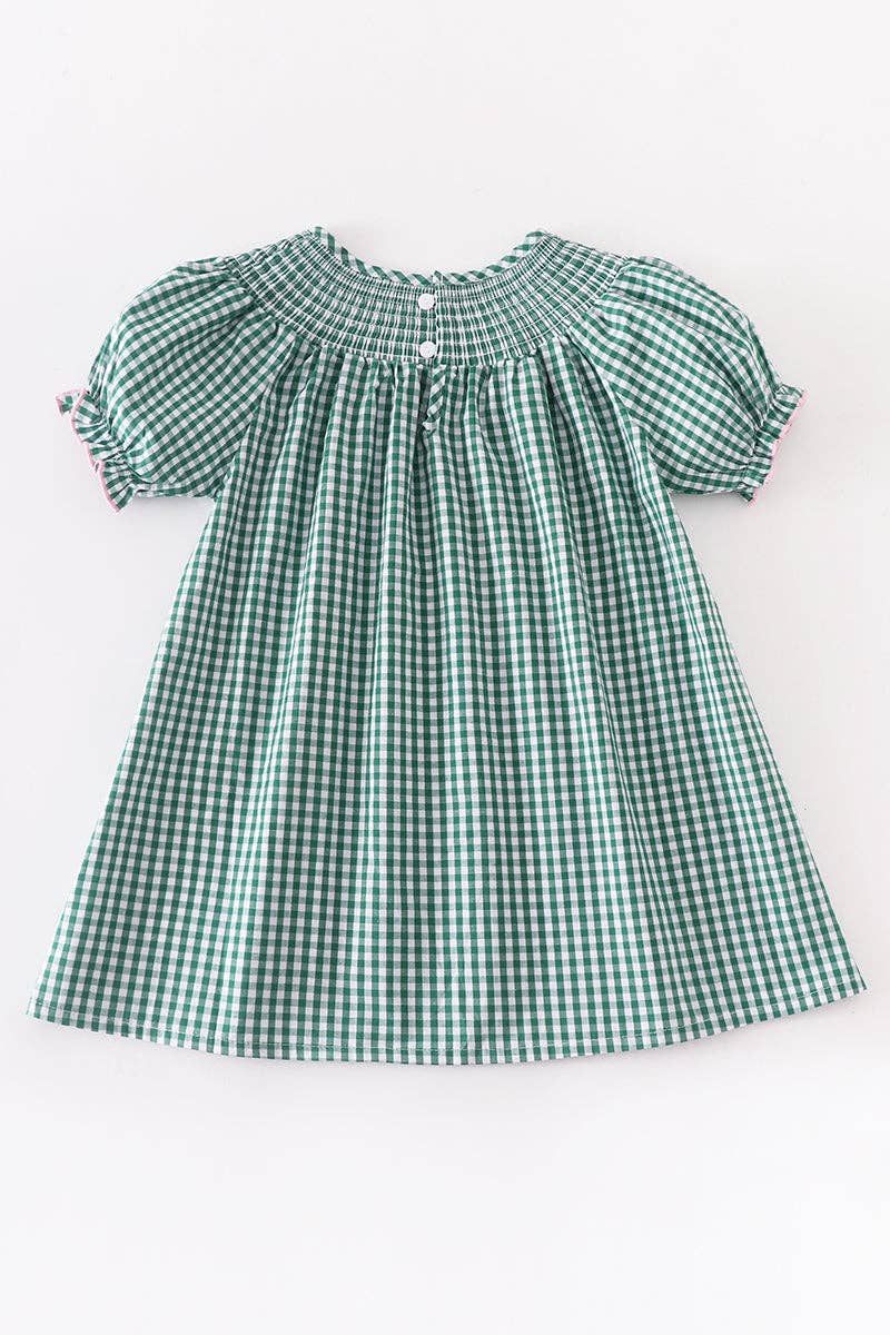 Green Plaid Christmas Tree Smocked Dress
