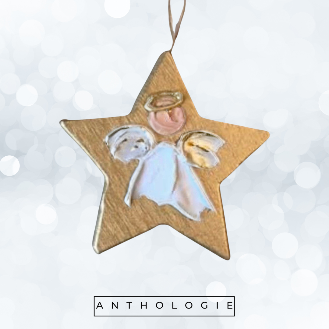 Angel Ornament - Wooden Star Angel Ornament or Gift Tag