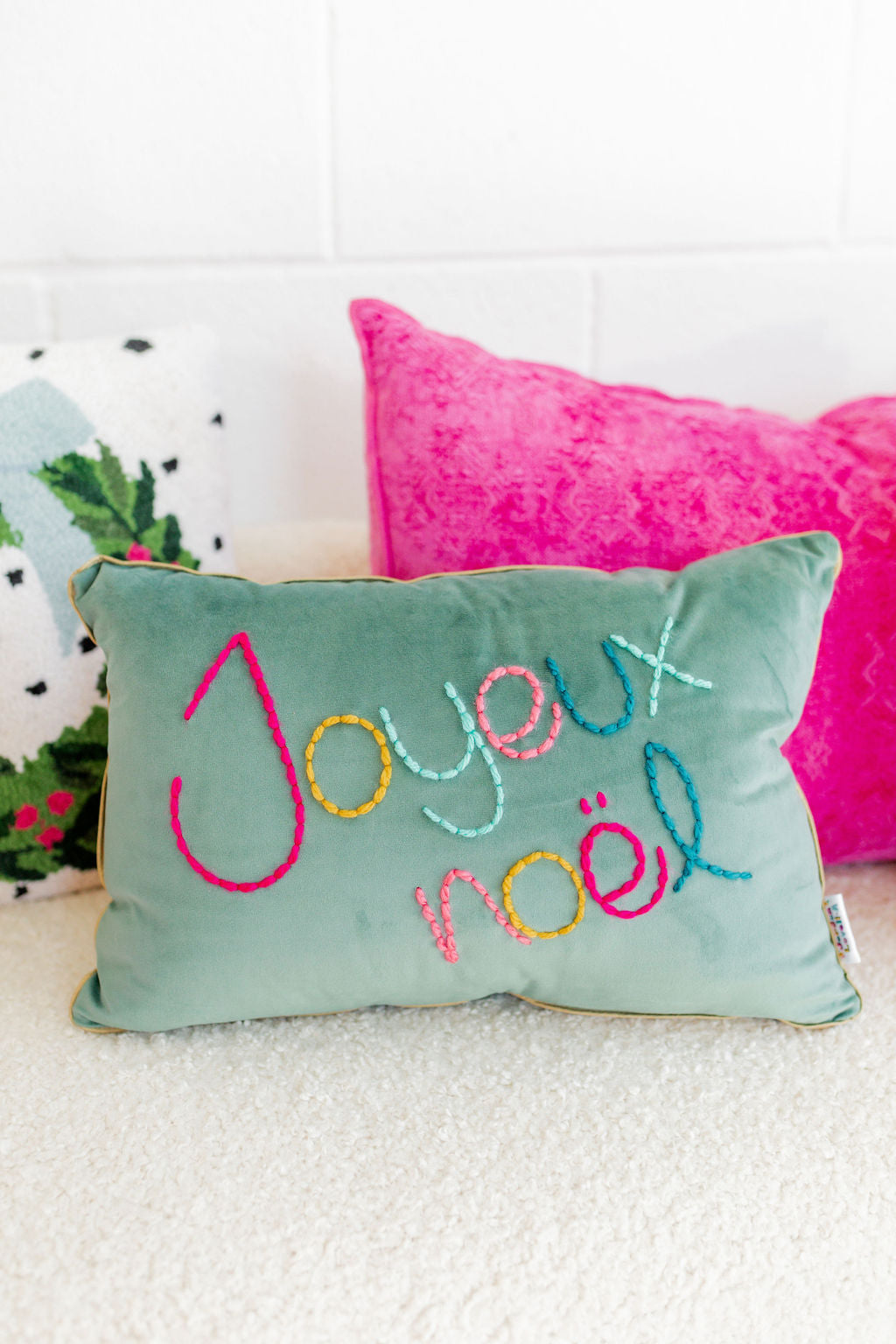Joyeux Noel Embroidered Pillow