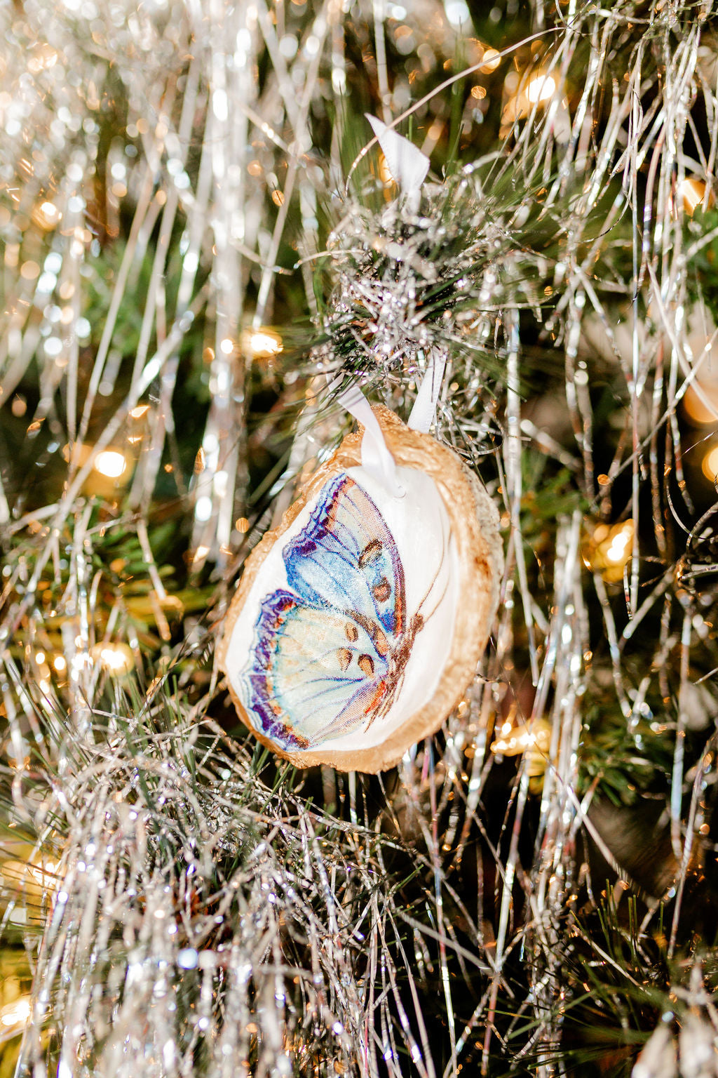 Decoupaged Butterfly Oyster Shell Ornament