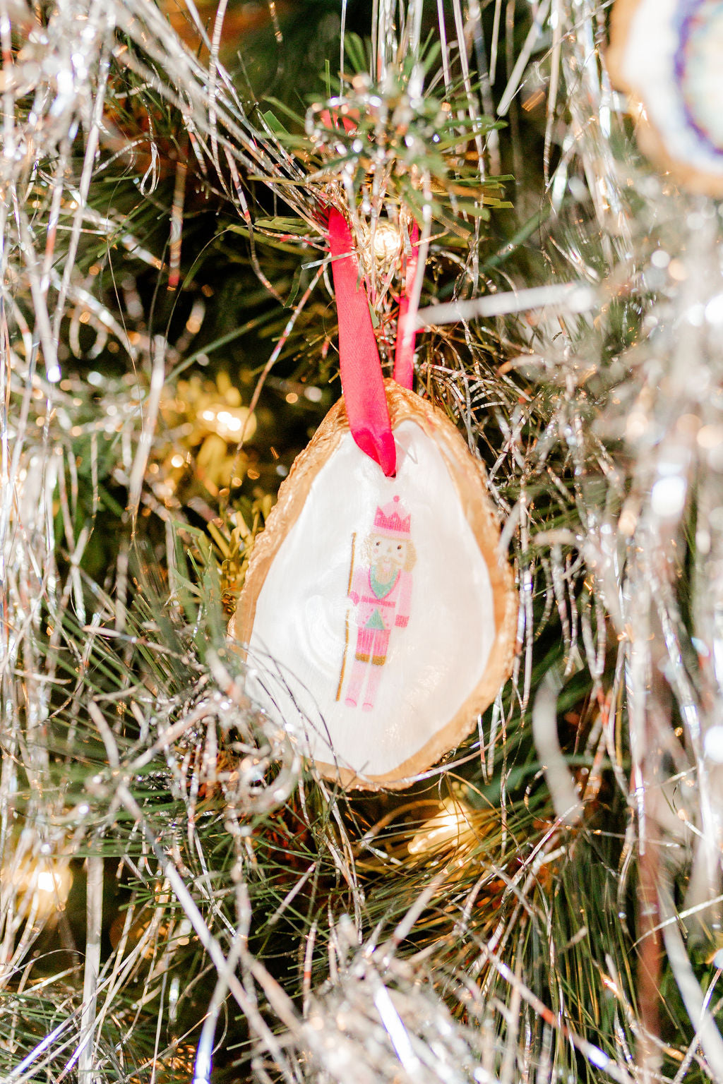 Decoupaged Nutcracker Oyster Shell Ornament