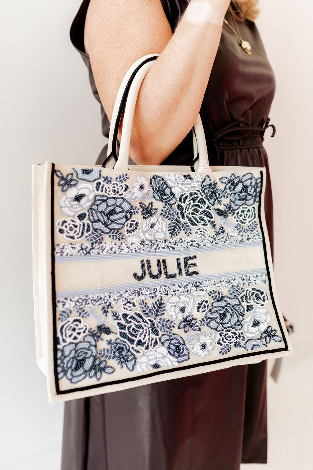 Blue Roses Hand-Beaded Tote (Four Week Delivery)