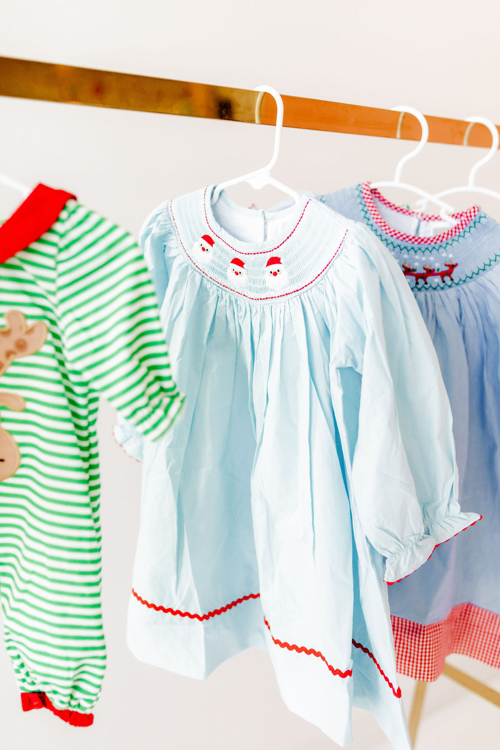 Blue Santa Smocked Bishop Dress