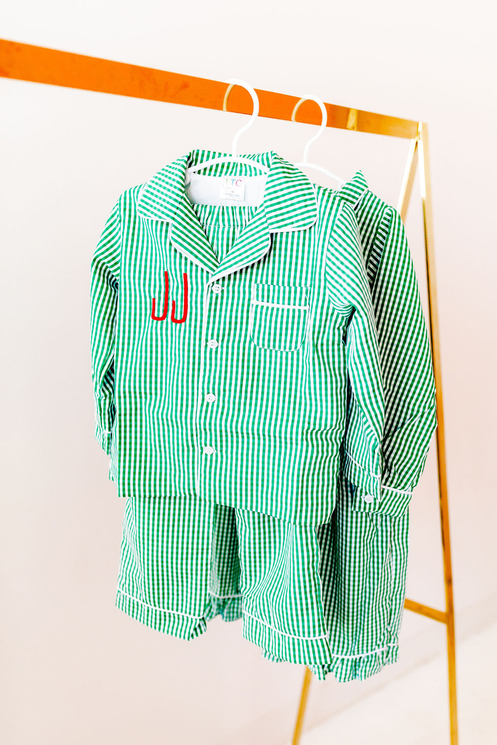 Youth Pajama Pant Set, Green Gingham