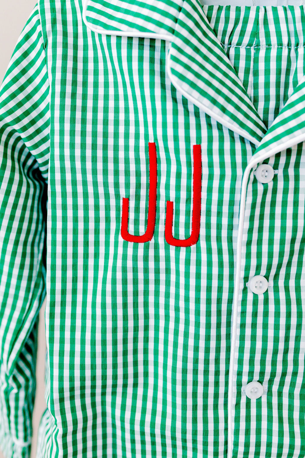 Youth Pajama Pant Set, Green Gingham