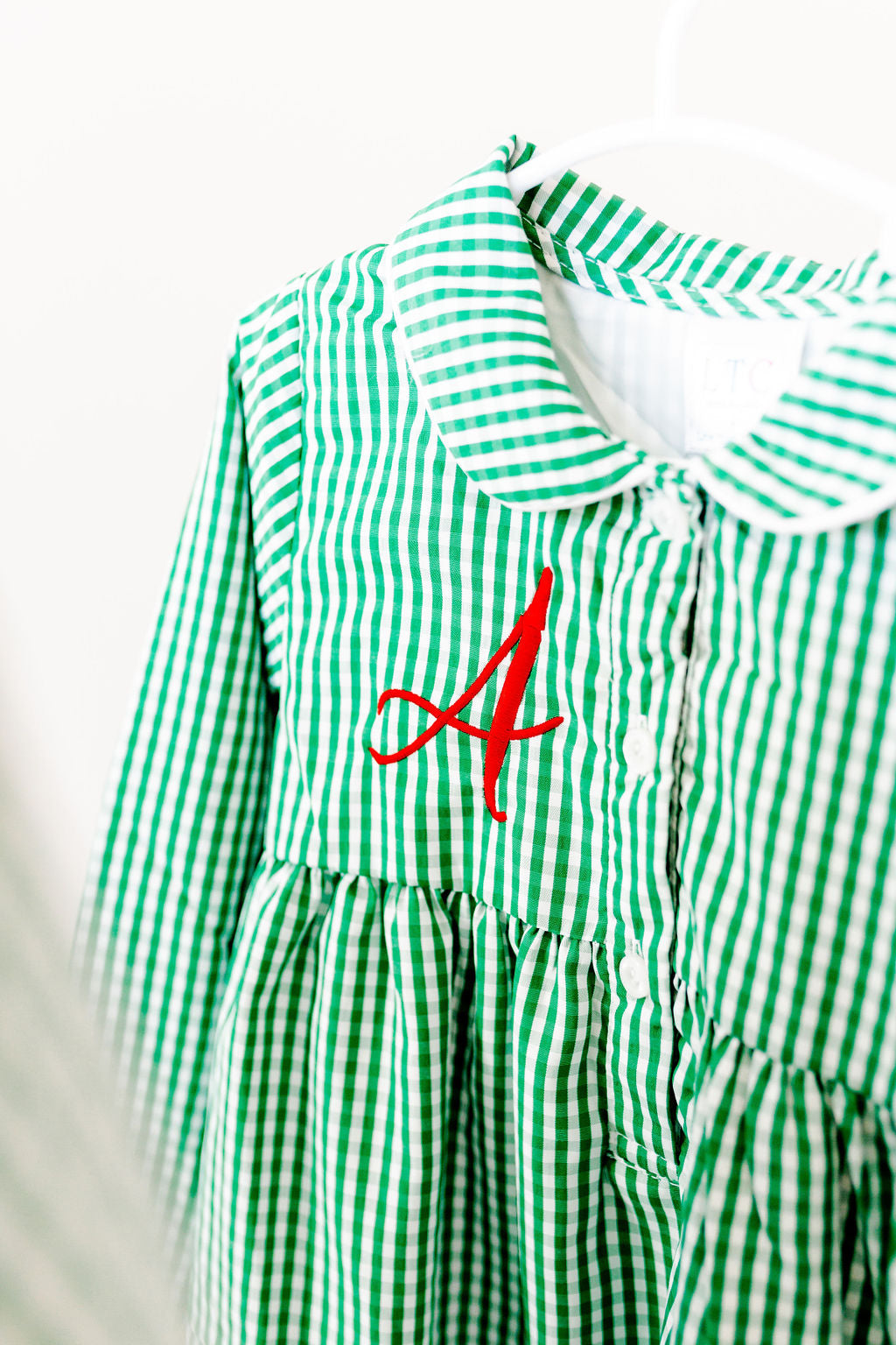 Youth Pajama Dress, Green Gingham