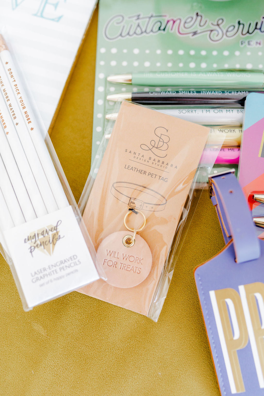 'Will Work for Treats' Leather Pet Tag