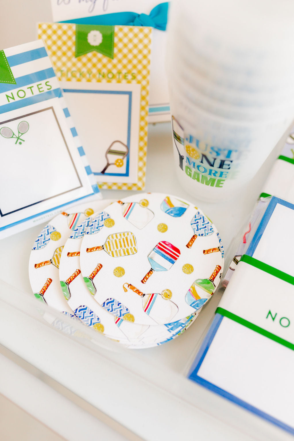 'Pickleball Paddles and Balls' Round Coasters