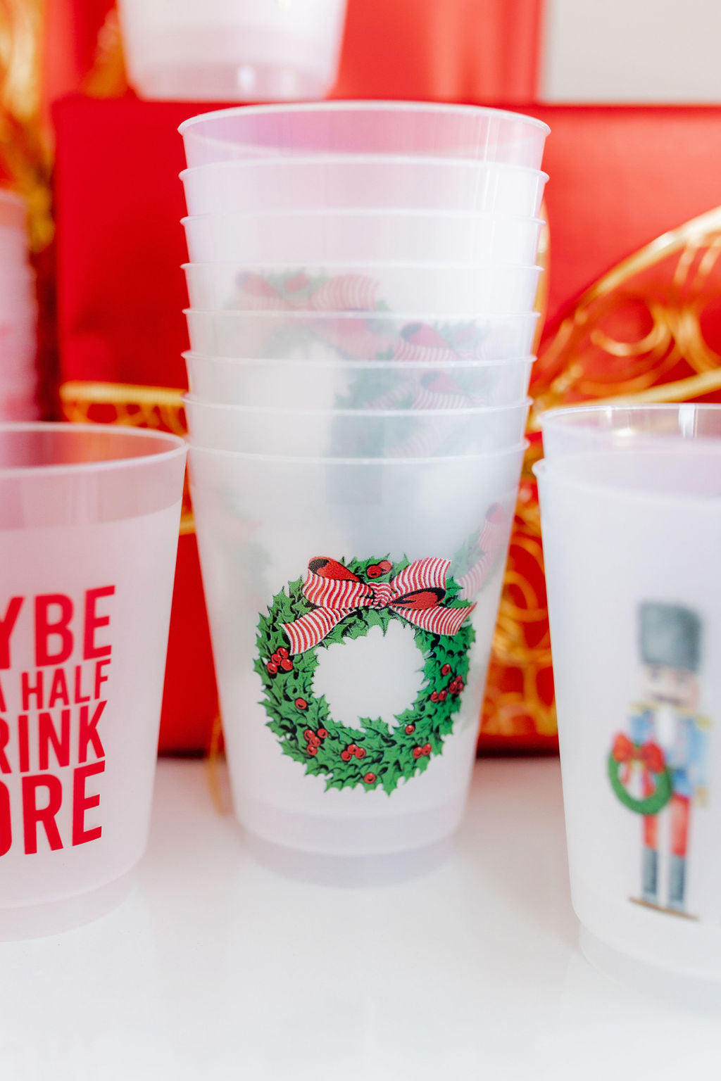 'Holly Wreath' Shatterproof Cups, Set of 8