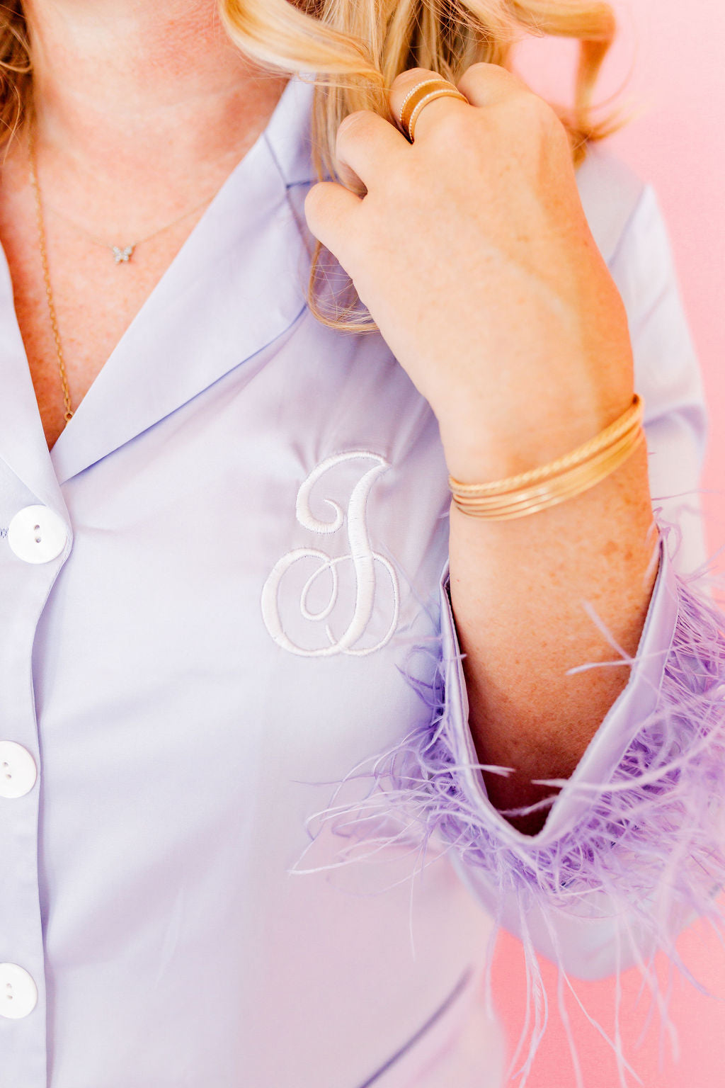 Satin Pajamas with Detachable Feathers