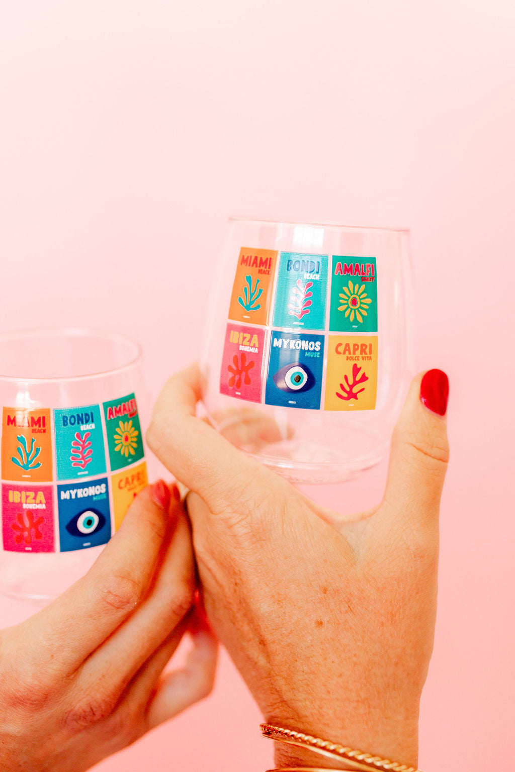 'Travel Books' Stemless Wine Glasses, Set of 4