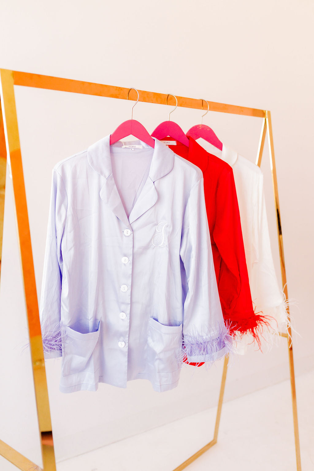 Satin Pajamas with Detachable Feathers