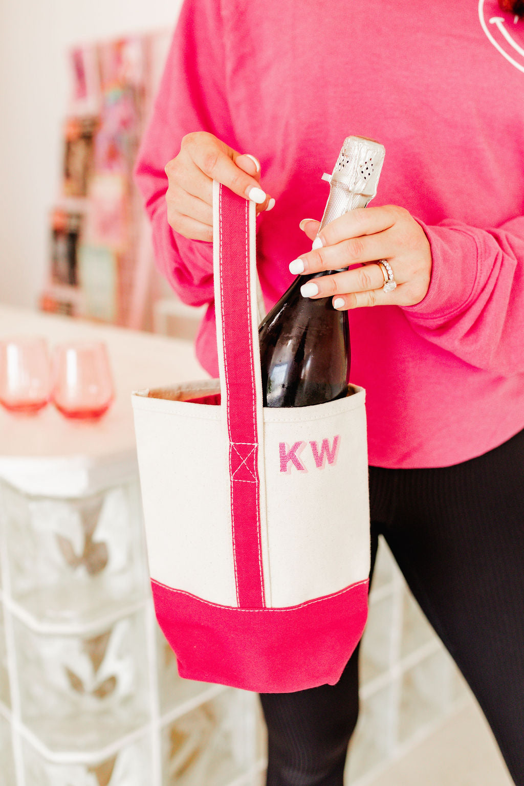 Canvas Embroidered Wine Bag