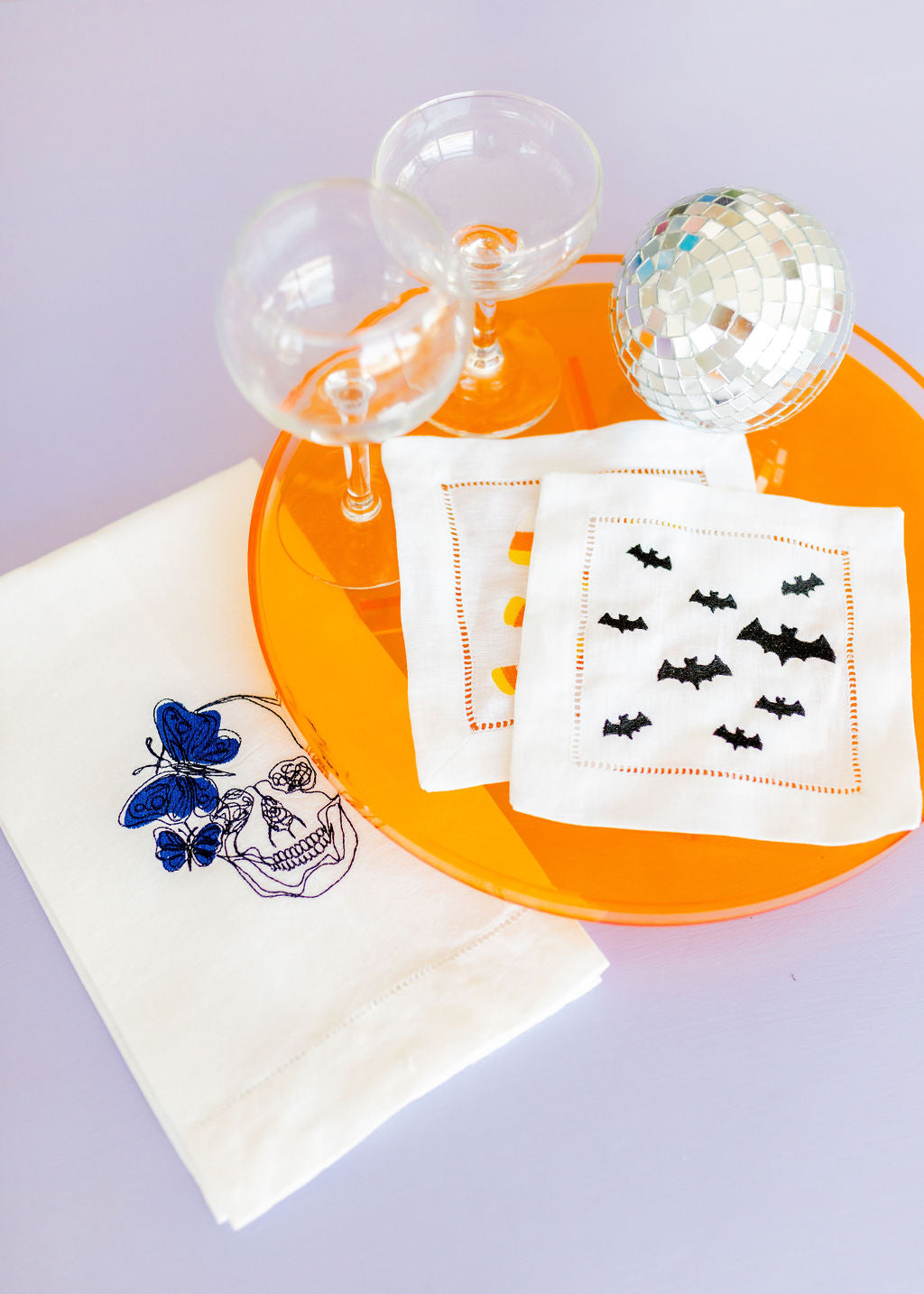 'Bat' Embroidered Cocktail Napkins (Set of Four)