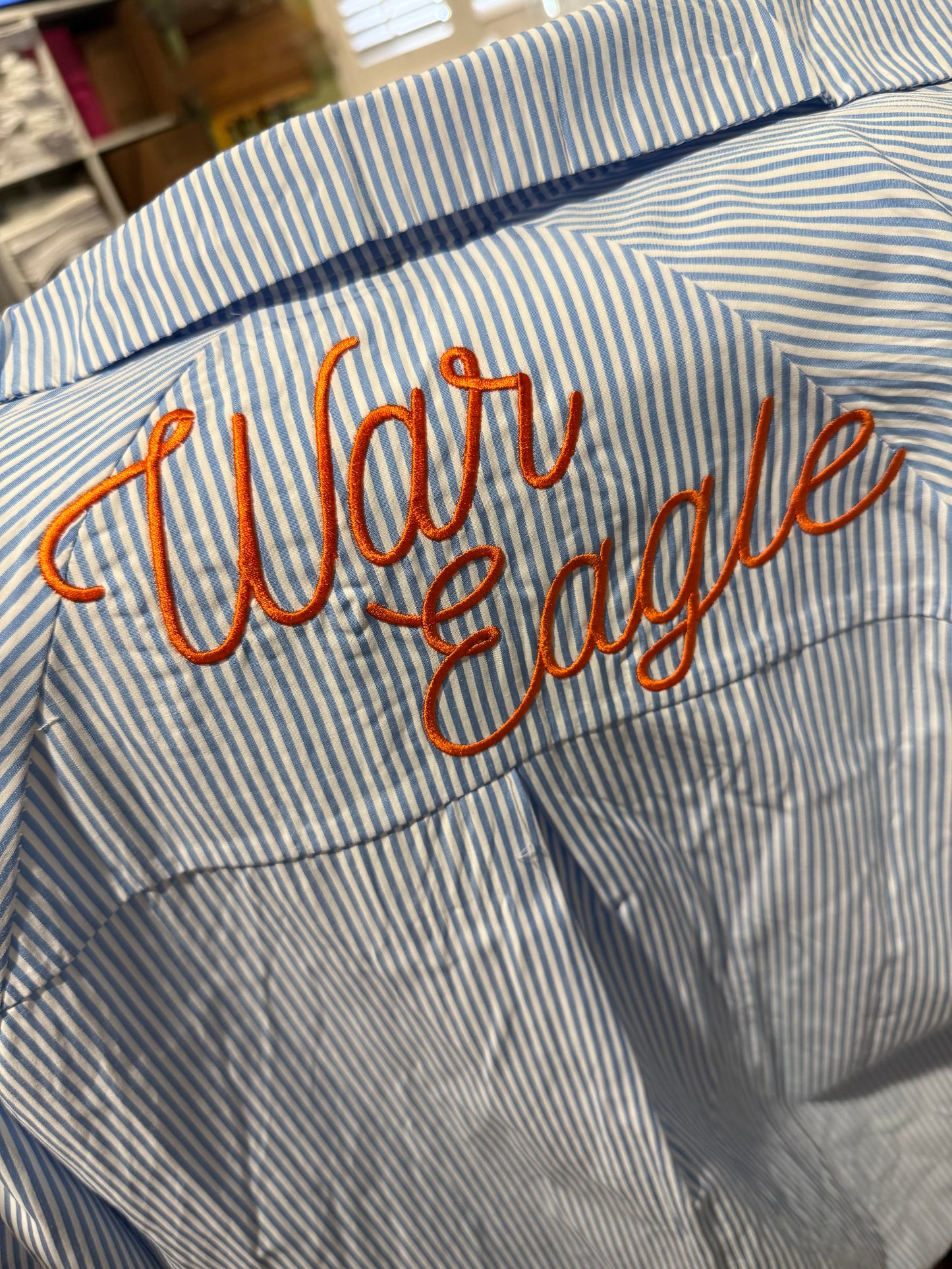 Smocked cuff boyfriend shirt