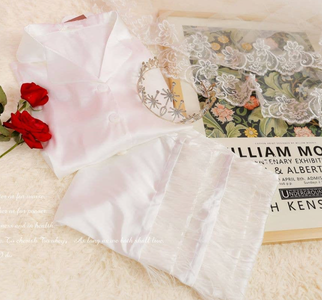 Satin Pajamas with Detachable Feathers