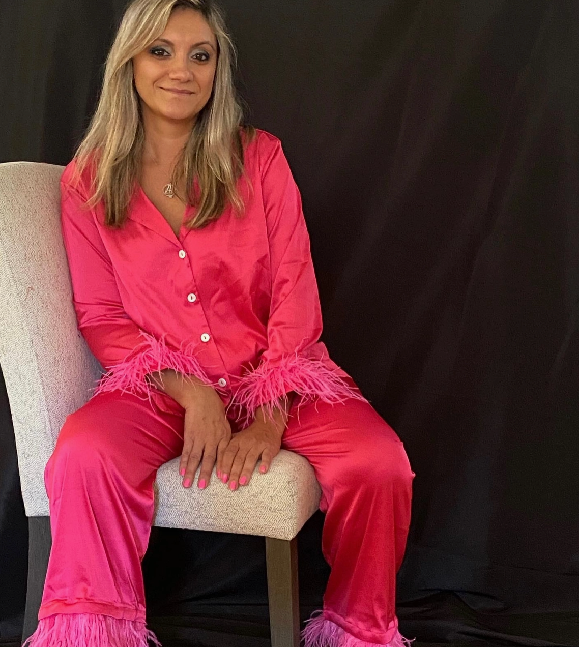 Satin Pajamas with Detachable Feathers