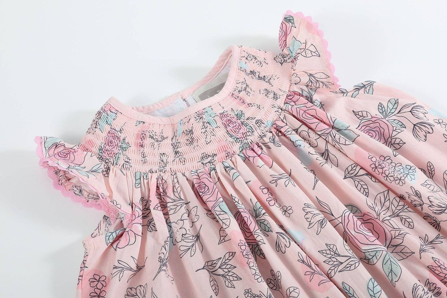 Pink Rose Smocked Flutter Sleeve Dress / Romper