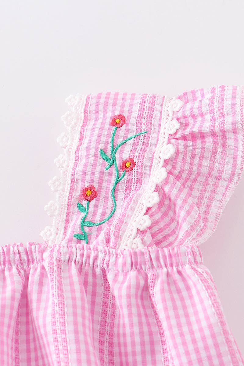 Pink floral ruffle baby romper
