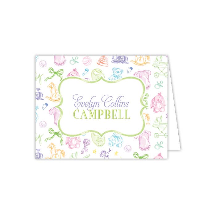 Hand painted Baby Toile Folded Notecards with envelopes