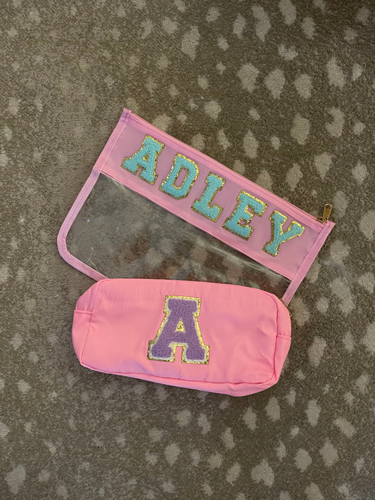 Pink / Clear Chenille letter bags
