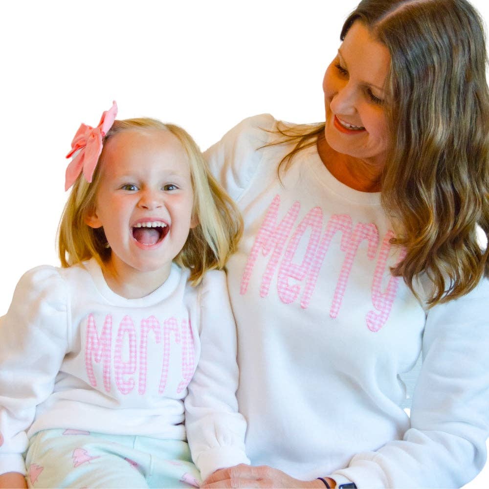Puff Sleeve Pullover - Pink Gingham Merry (youth)