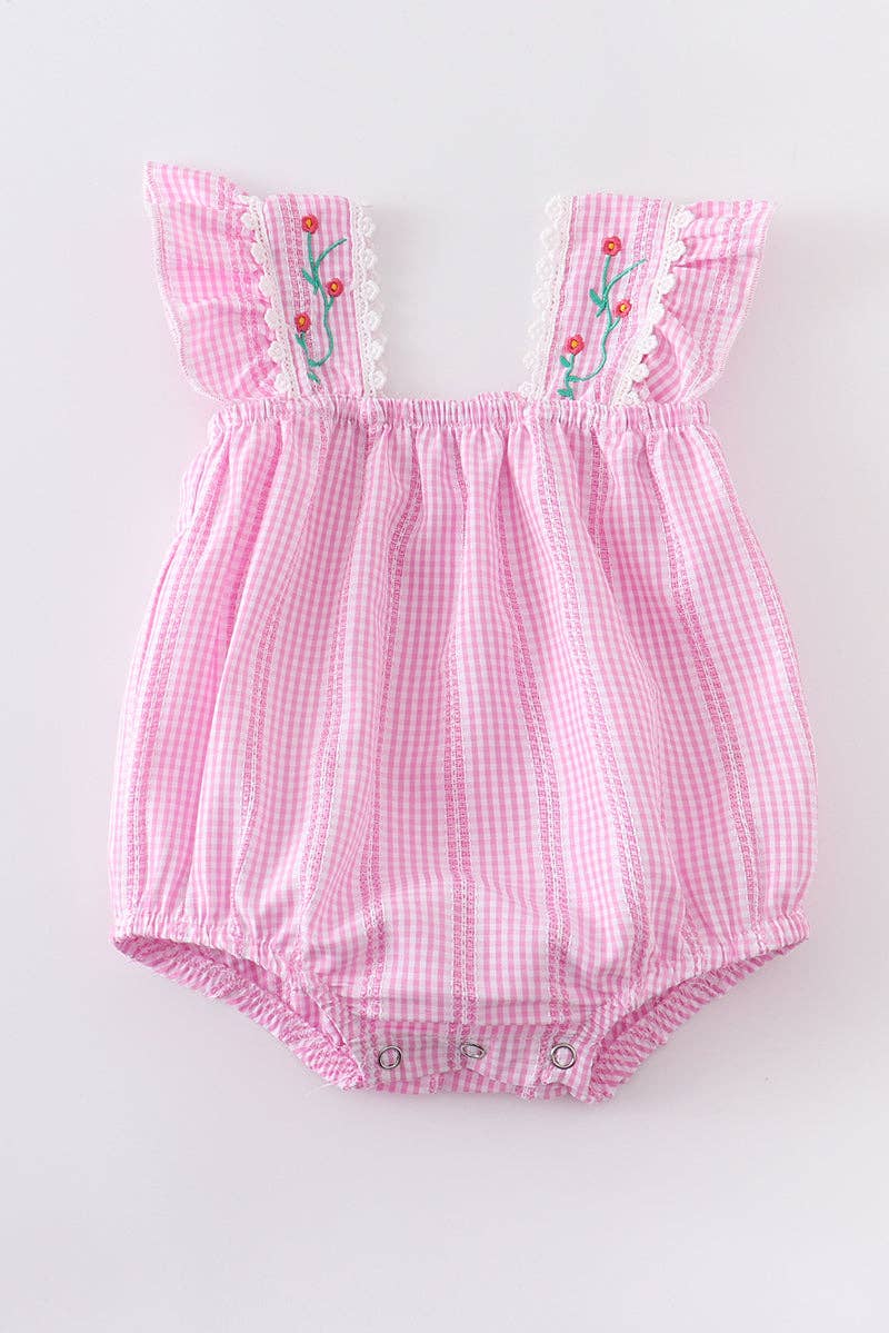 Pink floral ruffle baby romper