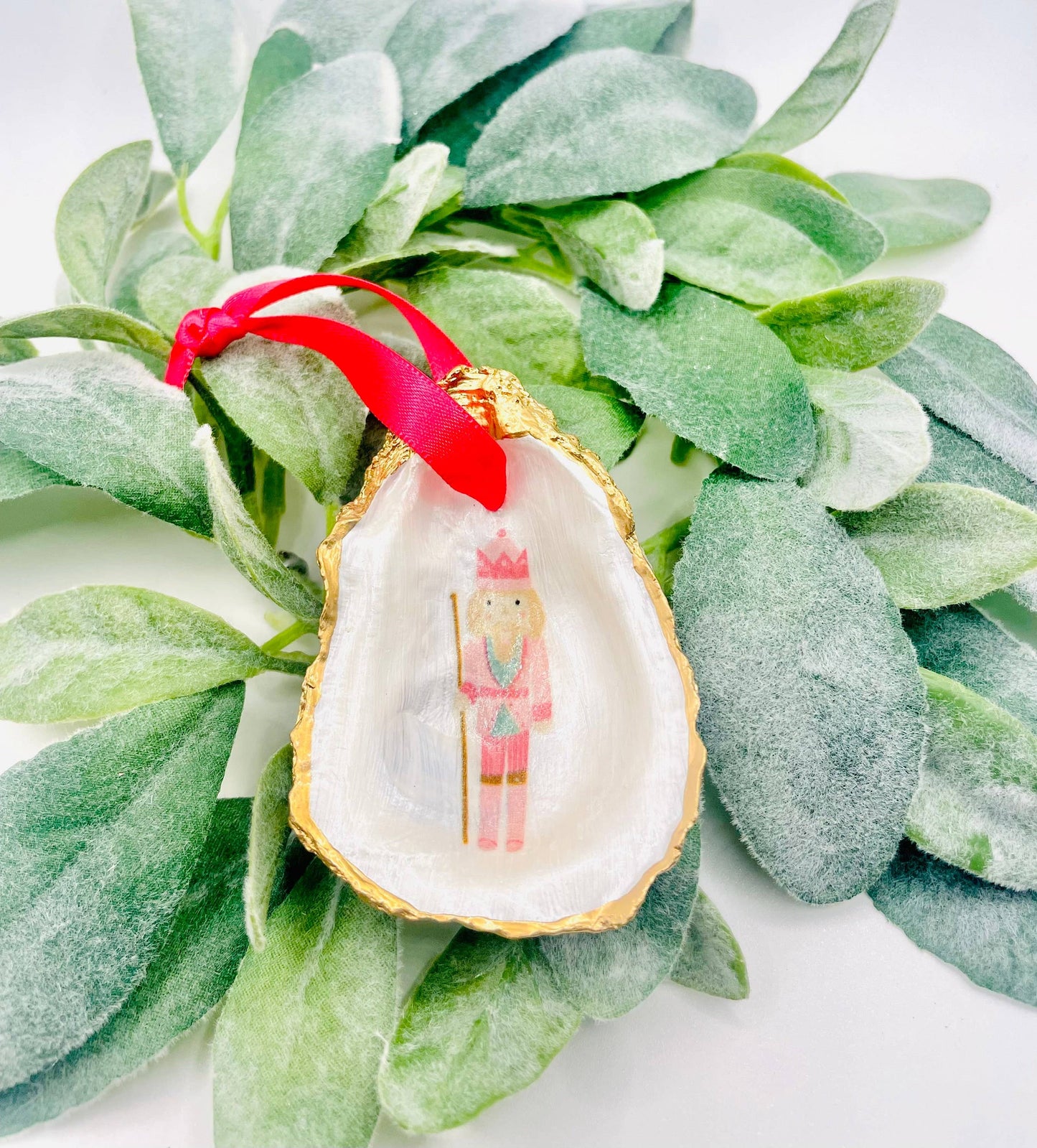 Decoupaged Nutcracker Oyster Shell Ornament