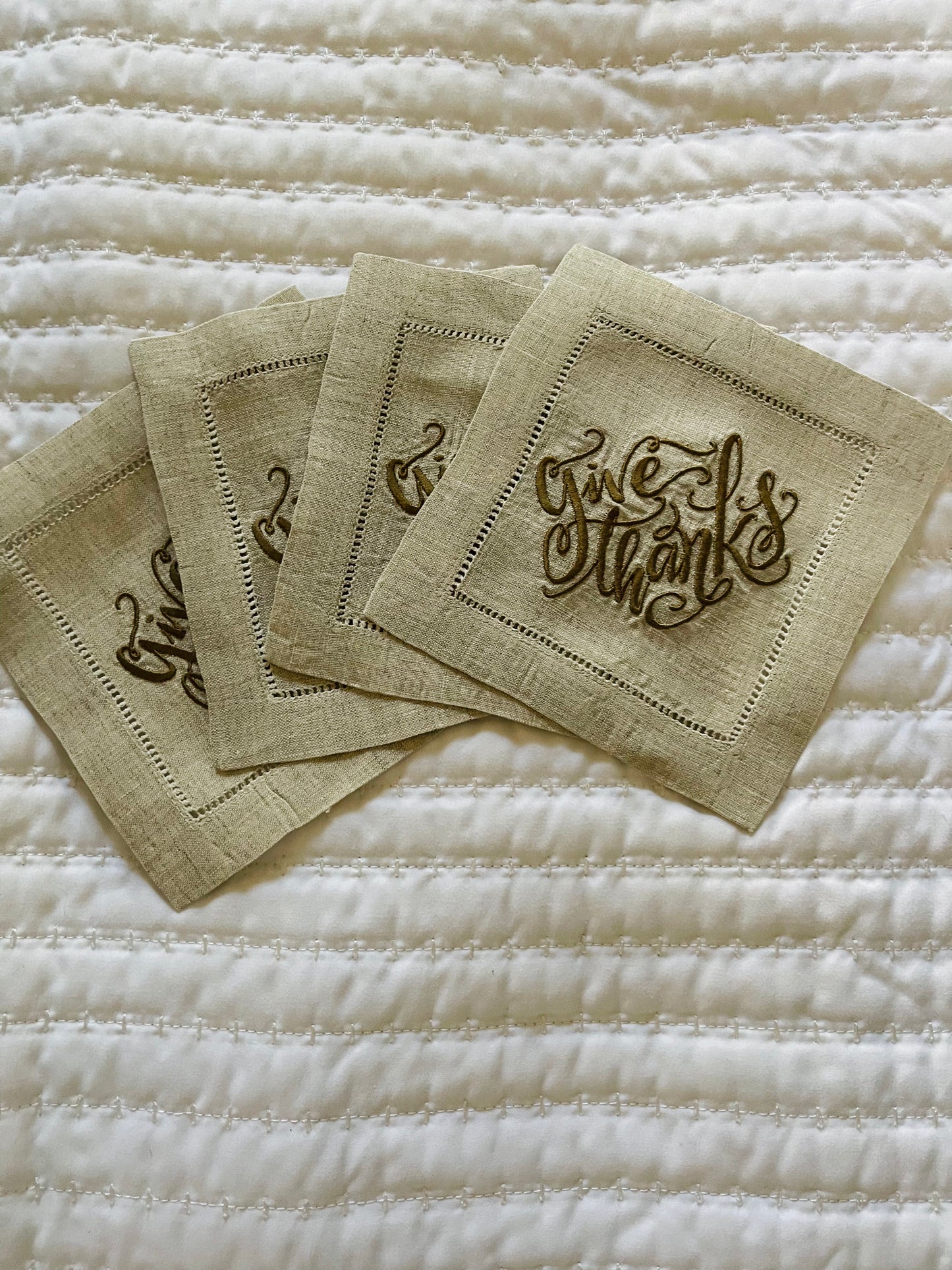 'Give Thanks' Embroidered Cocktail Napkins (Set of Four)