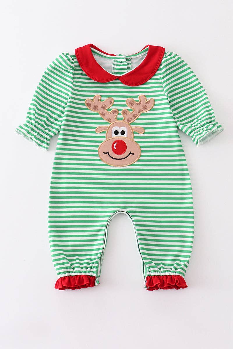 'Green Striped Deer' Baby Romper