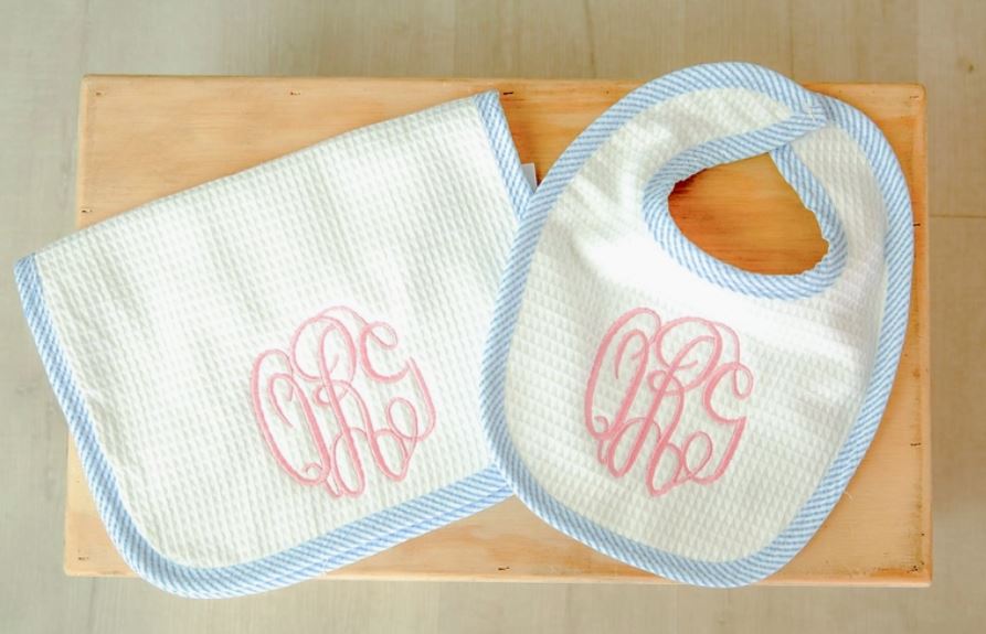 Bib / Burp Cloth Set with Embroidered Monogram