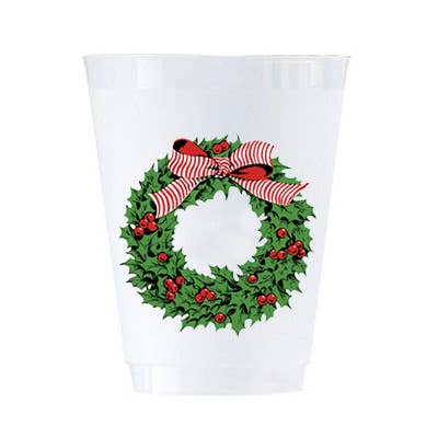 'Holly Wreath' Shatterproof Cups, Set of 8