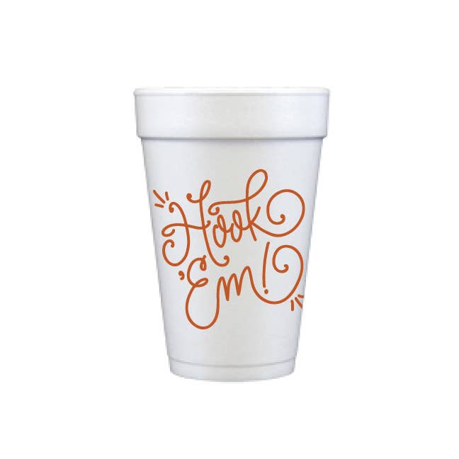 'Hook 'Em!' Styrofoam Cups, Set of 10