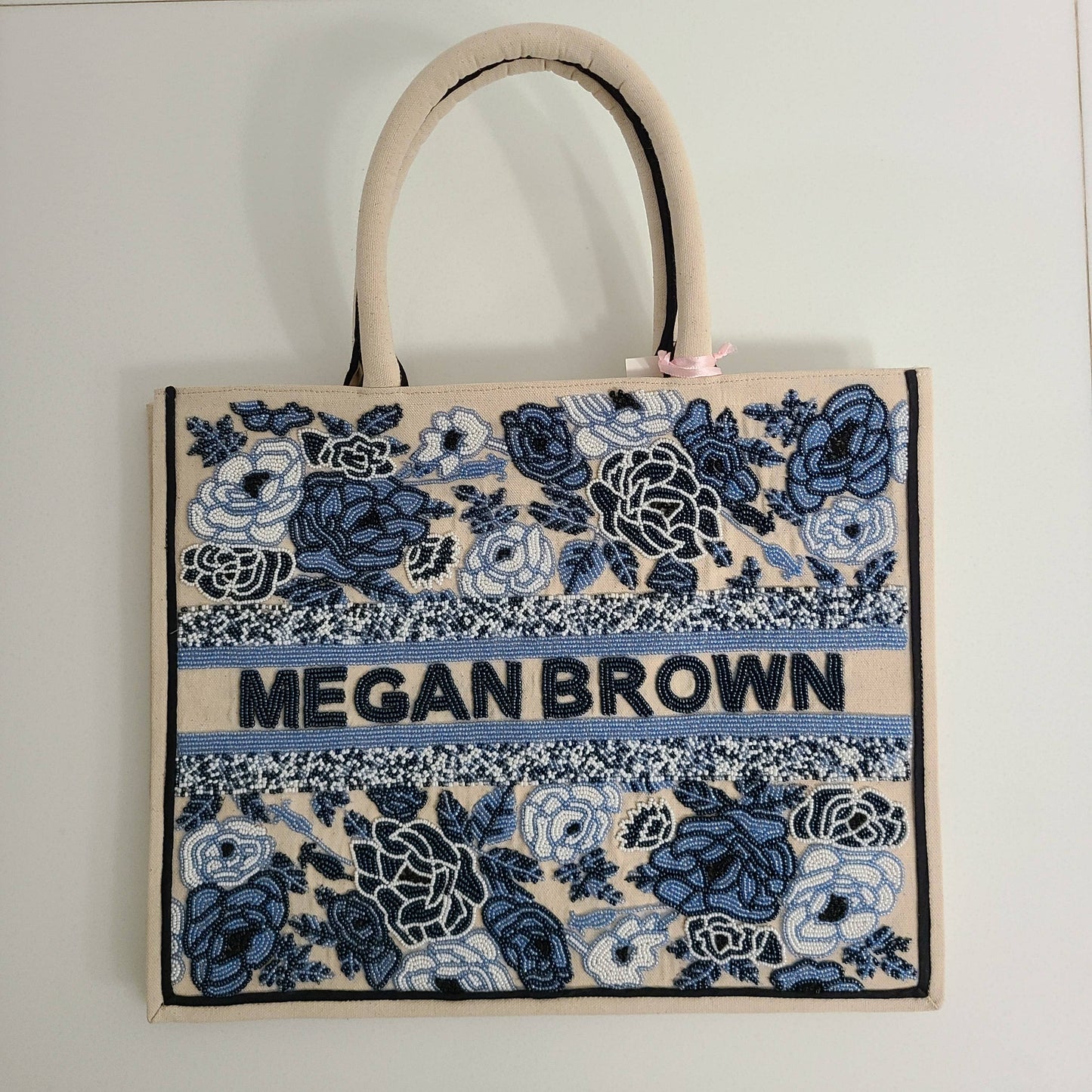 Blue Roses Hand-Beaded Tote (Four Week Delivery)