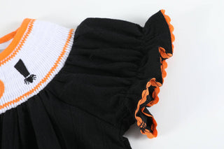 Black and Orange Boo Halloween Smocked Bishop Dress-Baby & Kids Clothing-[product_category]-Whatsoever Things
