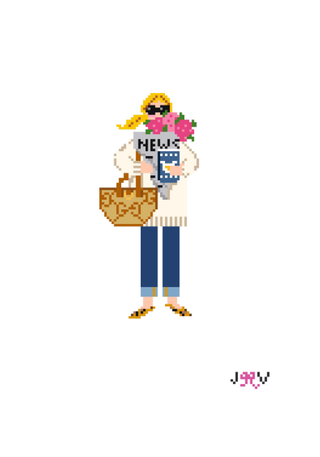 JV127 - News & Flowers Girl Blonde Needlepoint Canvas