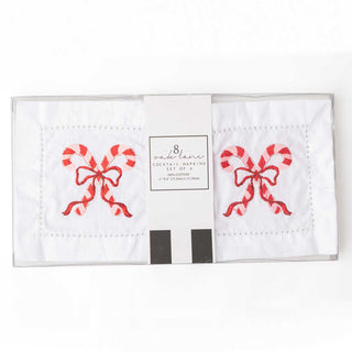 Candy Cane Embroidered Cocktail Napkins, Set of 4