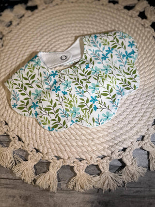 Children's Handmade Scalloped Baby Bib | Pink and Blue Floral Print Cotton Floral Baby Bib